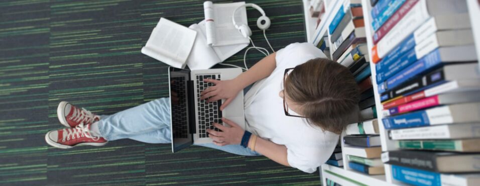 Student in library