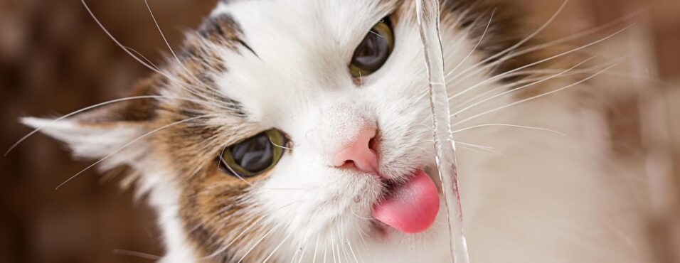 cat drinking water from faucet